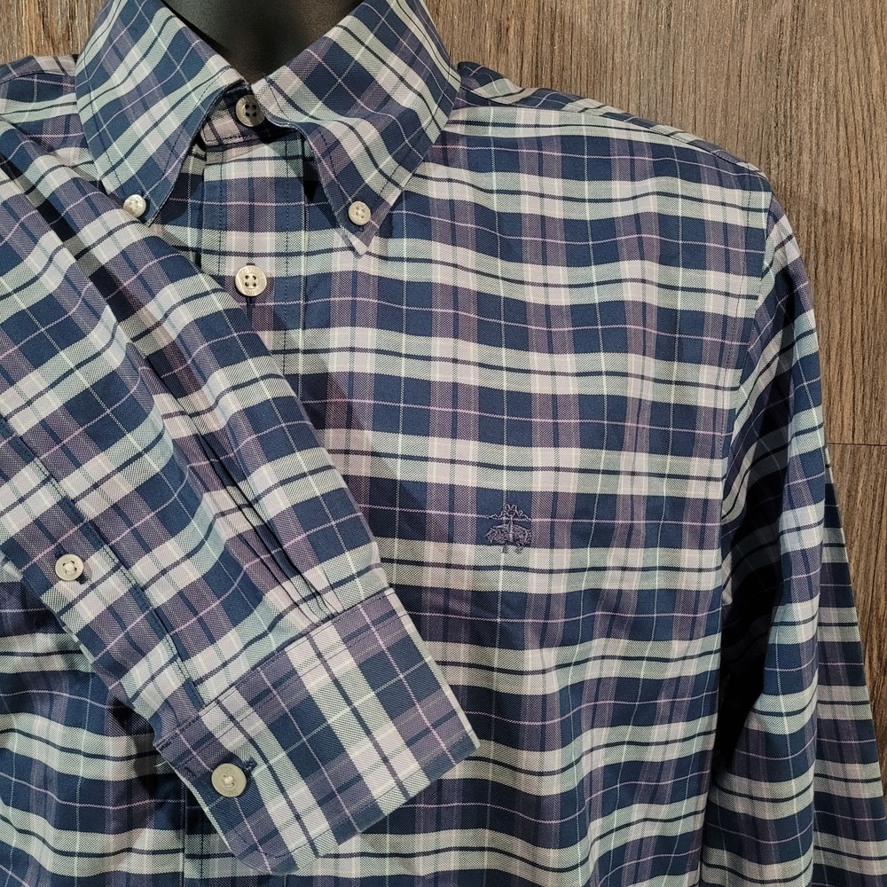 Brooks Brothers Regent Button Down Shirt Sz M Blue Multi Plaid Non-Iron Supima